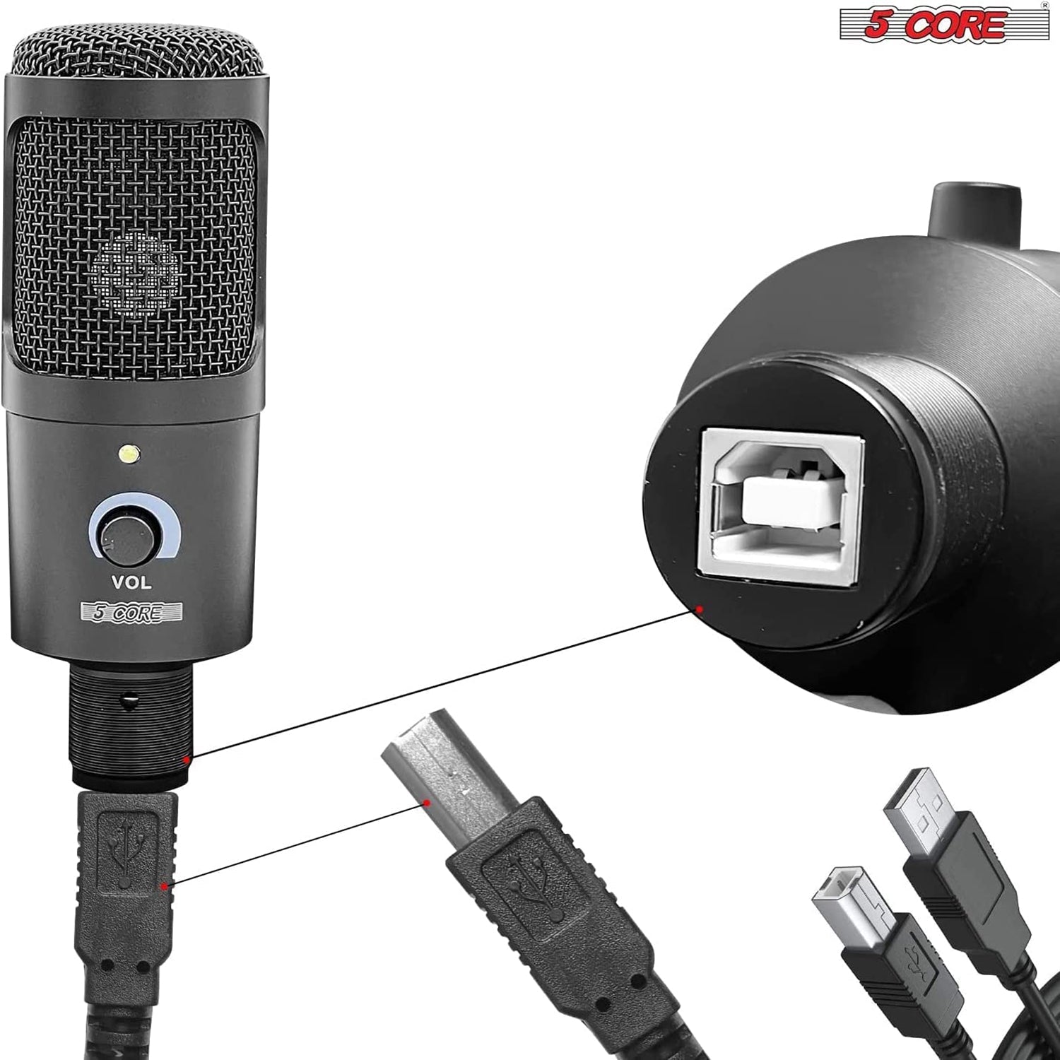 5Core Recording Microphone Podcast Bundle w Condenser Mic  Desk Stand  Foam Cover  Shock Mount (US-only)